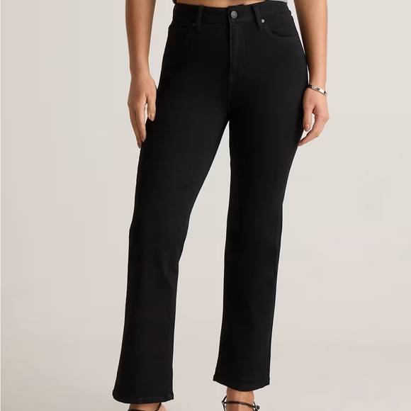 Quince Bella Black High Rise Straight Leg Organic Cotton Blend Ankle Denim Jeans - Picture 2 of 12